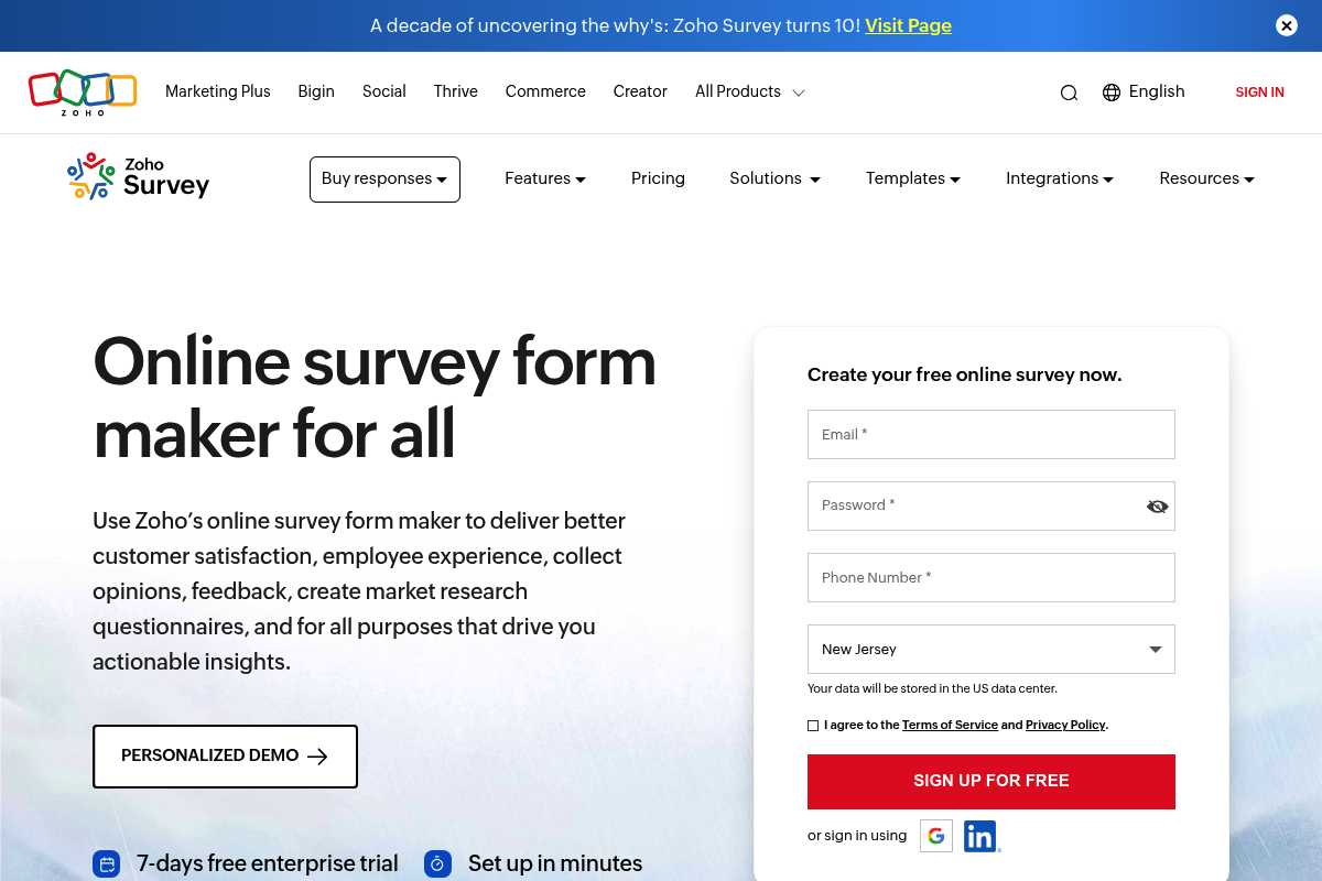 Zoho Survey Screenshot